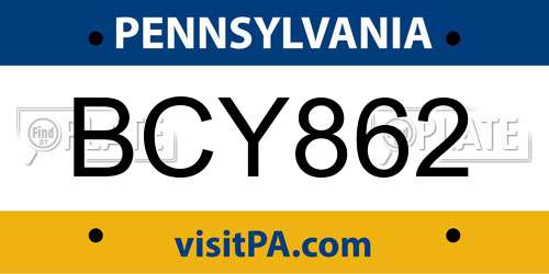 BCY862 Pennsylvania License Plate