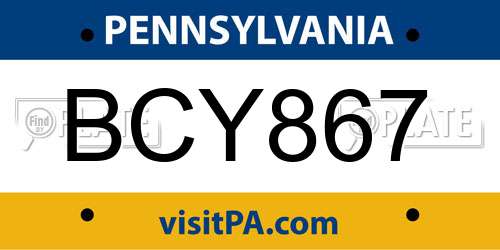 BCY867 Pennsylvania License Plate