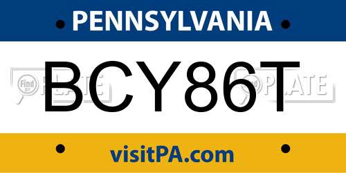 BCY86T Pennsylvania License Plate