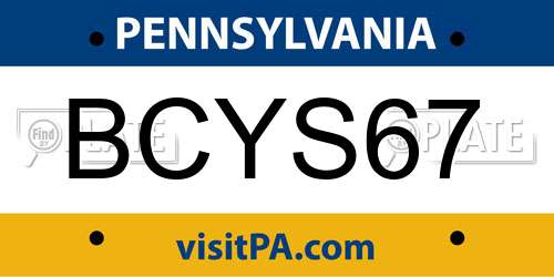 BCYS67 Pennsylvania License Plate