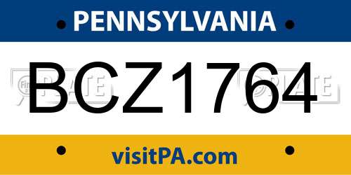 BCZ1764 Pennsylvania License Plate
