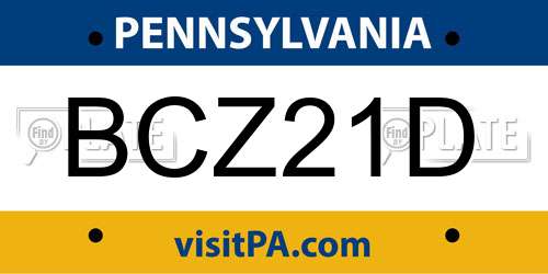 BCZ21D Pennsylvania License Plate