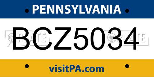 BCZ5034 Pennsylvania License Plate