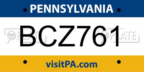 BCZ761 Pennsylvania License Plate