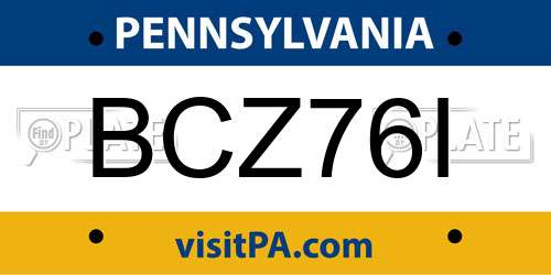 BCZ76I Pennsylvania License Plate