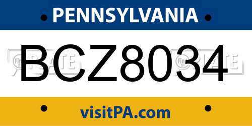 BCZ8034 Pennsylvania License Plate