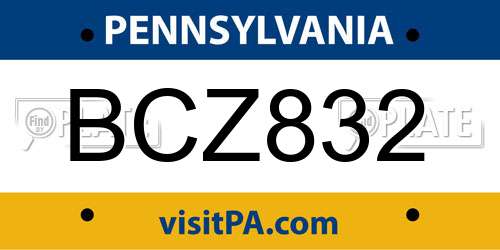 BCZ832 Pennsylvania License Plate