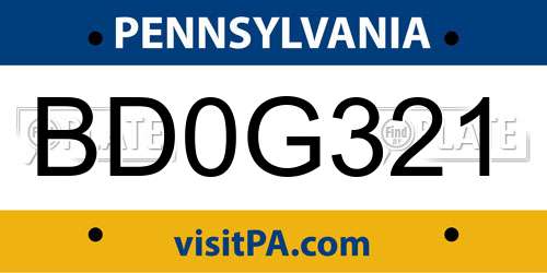 BD0G321 Pennsylvania License Plate