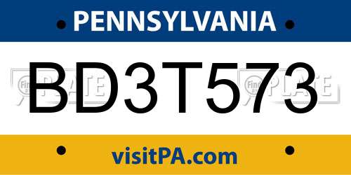 BD3T573 Pennsylvania License Plate