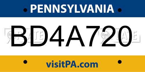 BD4A720 Pennsylvania License Plate