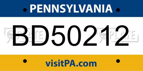 BD50212 Pennsylvania License Plate