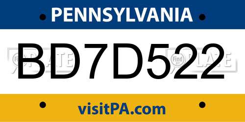 BD7D522 Pennsylvania License Plate