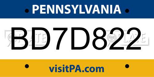 BD7D822 Pennsylvania License Plate
