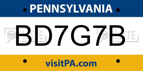 BD7G7B Pennsylvania License Plate