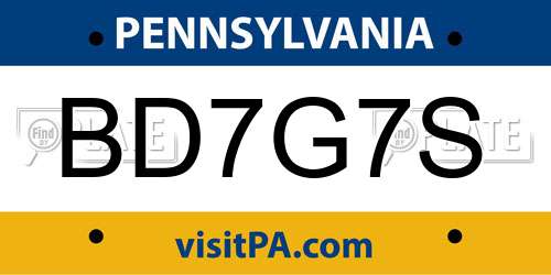 BD7G7S Pennsylvania License Plate