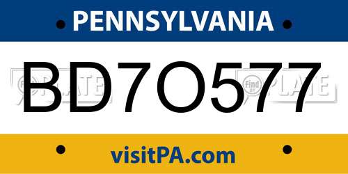 BD7O577 Pennsylvania License Plate
