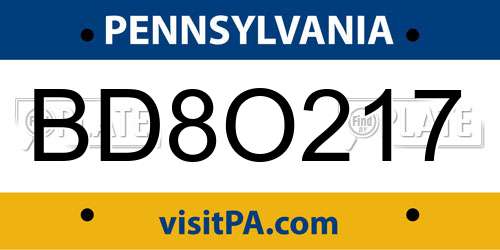 BD8O217 Pennsylvania License Plate