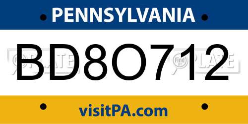 BD8O712 Pennsylvania License Plate