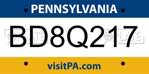 BD8Q217 Pennsylvania License Plate