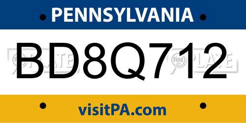 BD8Q712 Pennsylvania License Plate