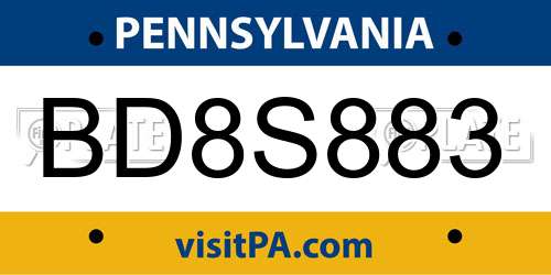 BD8S883 Pennsylvania License Plate