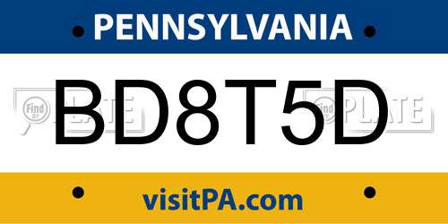 BD8T5D Pennsylvania License Plate