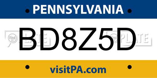 BD8Z5D Pennsylvania License Plate