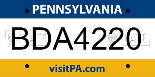 BDA4220 Pennsylvania License Plate