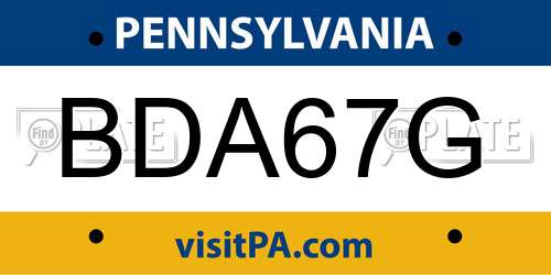 BDA67G Pennsylvania License Plate