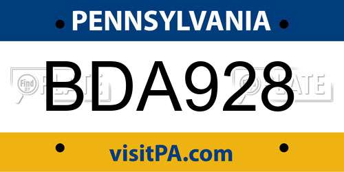 BDA928 Pennsylvania License Plate