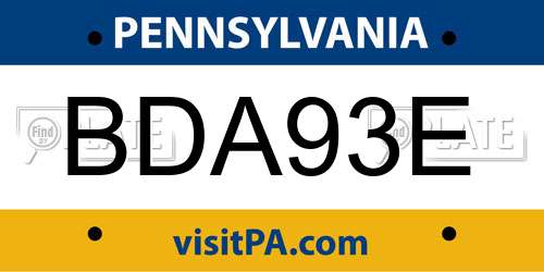 BDA93E Pennsylvania License Plate