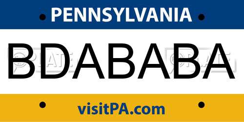 BDABABA Pennsylvania License Plate