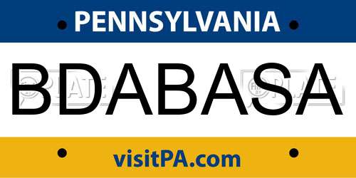 BDABASA Pennsylvania License Plate