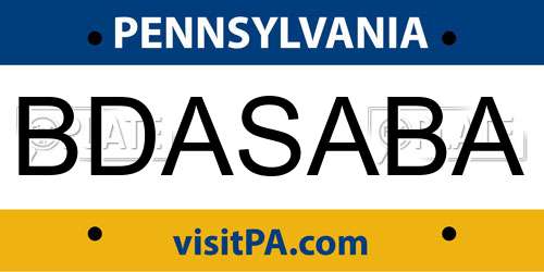 BDASABA Pennsylvania License Plate