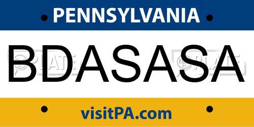 BDASASA Pennsylvania License Plate