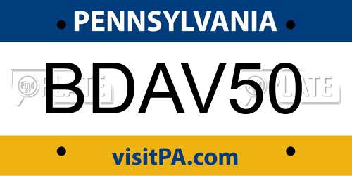 BDAV50 Pennsylvania License Plate