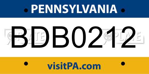 BDB0212 Pennsylvania License Plate