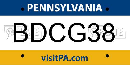BDCG38 Pennsylvania License Plate