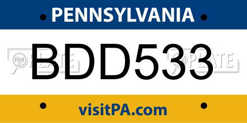 BDD533 Pennsylvania License Plate