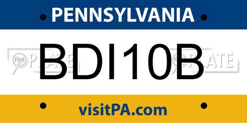 BDI10B Pennsylvania License Plate