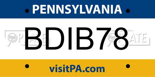 BDIB78 Pennsylvania License Plate