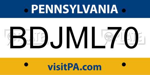 BDJML70 Pennsylvania License Plate