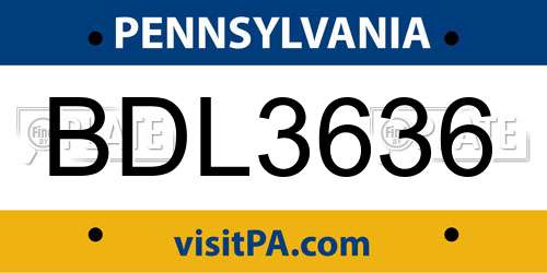 BDL3636 Pennsylvania License Plate