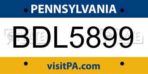 BDL5899 Pennsylvania License Plate