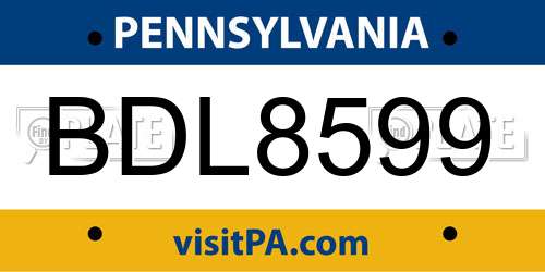 BDL8599 Pennsylvania License Plate