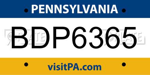 BDP6365 Pennsylvania License Plate