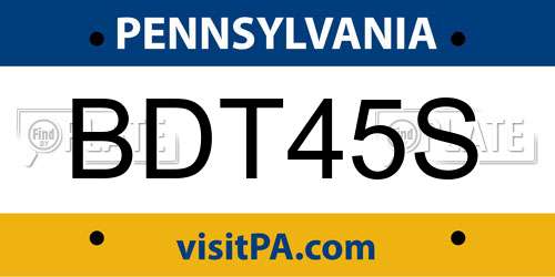 BDT45S Pennsylvania License Plate