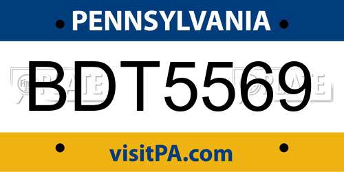 BDT5569 Pennsylvania License Plate