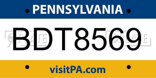 BDT8569 Pennsylvania License Plate