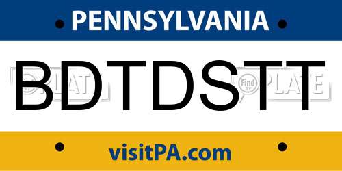 BDTDSTT Pennsylvania License Plate